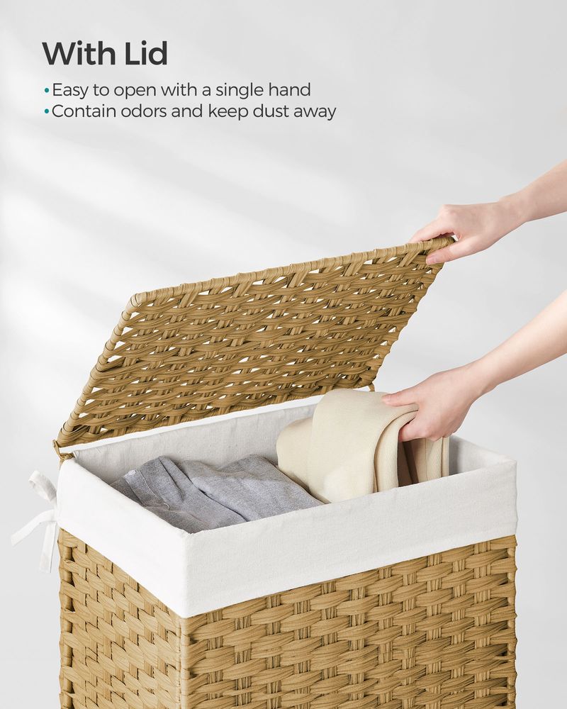 Woven Laundry Basket | Lidded Hamper With Fabric Liner