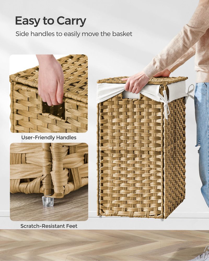 Woven Laundry Basket | Lidded Hamper With Fabric Liner