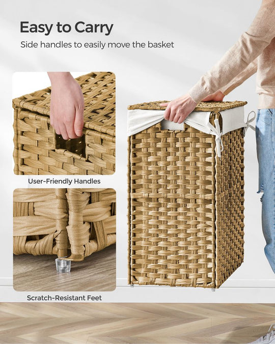 Woven Laundry Basket | Lidded Hamper With Fabric Liner