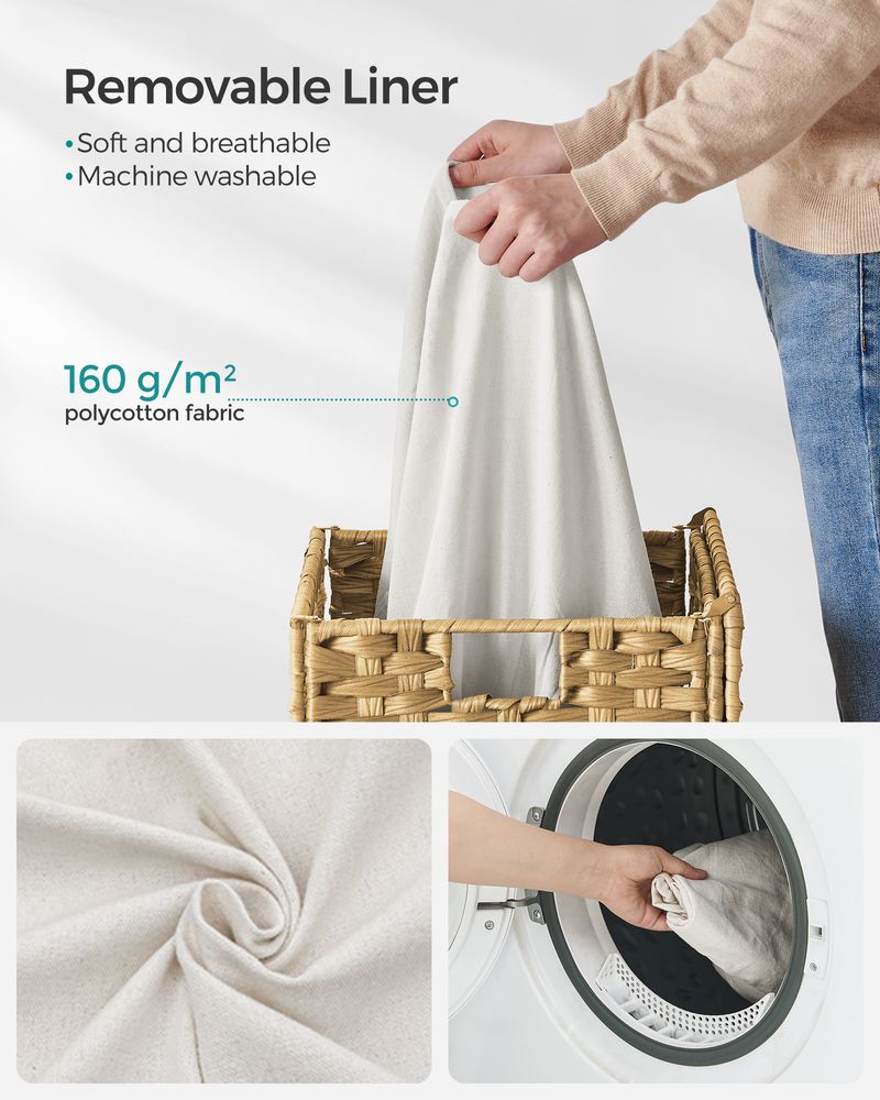 Woven Laundry Basket | Lidded Hamper With Fabric Liner