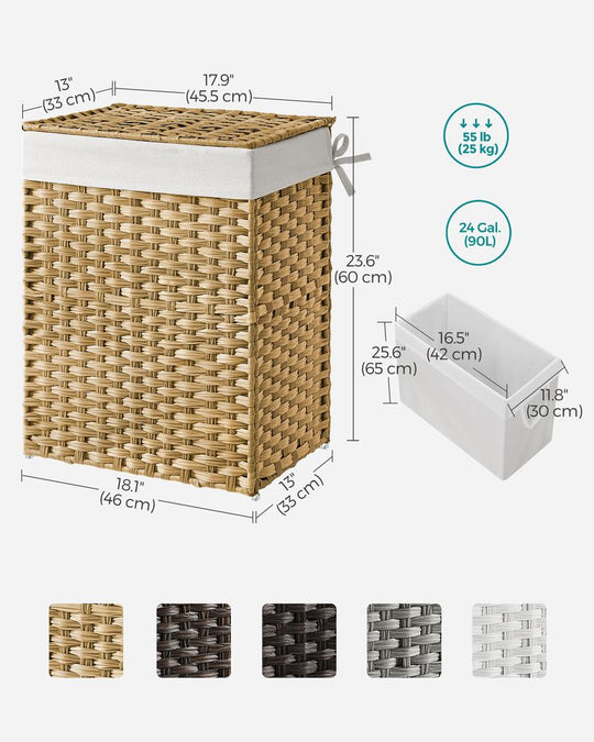Woven Laundry Basket | Lidded Hamper With Fabric Liner