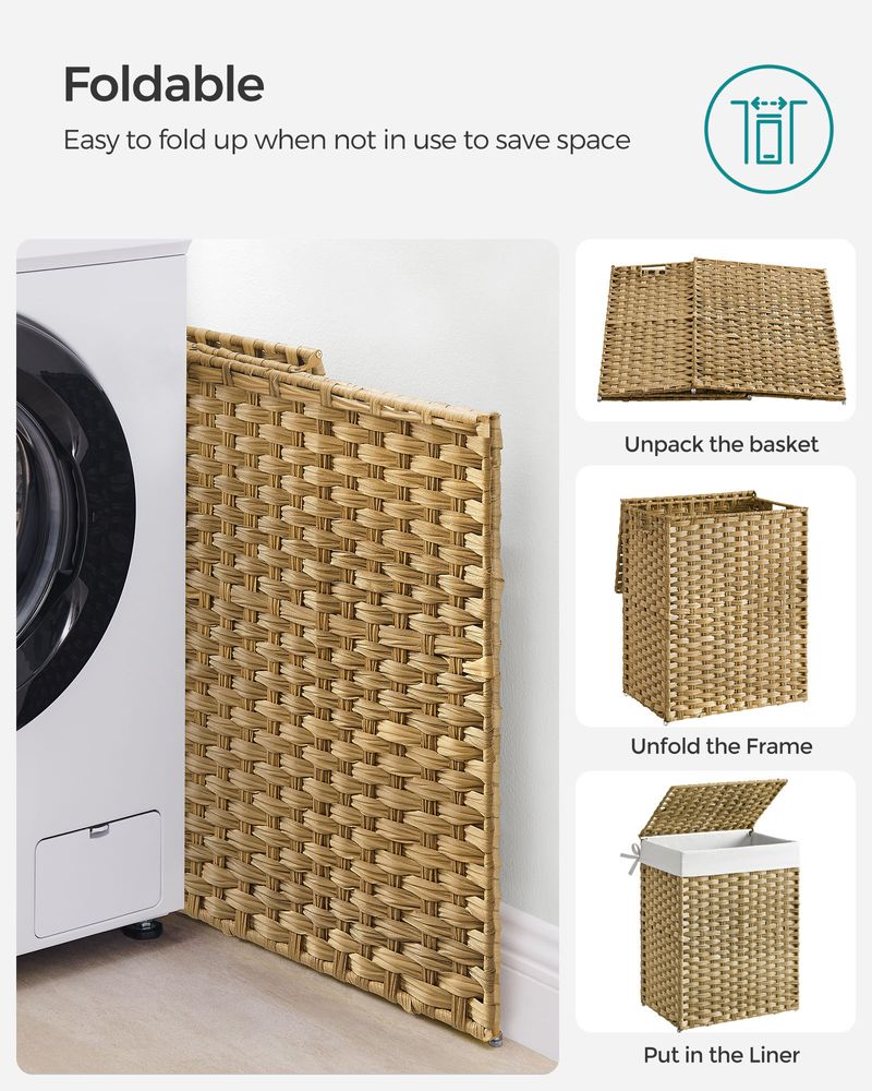 Woven Laundry Basket | Lidded Hamper With Fabric Liner
