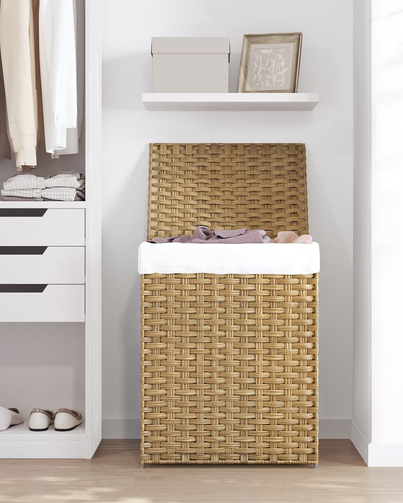 Woven Laundry Basket | Lidded Hamper With Fabric Liner
