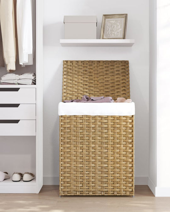 Woven Laundry Basket | Lidded Hamper With Fabric Liner