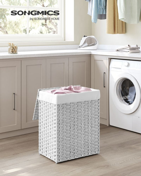 Woven Laundry Basket | Lidded Hamper With Fabric Liner