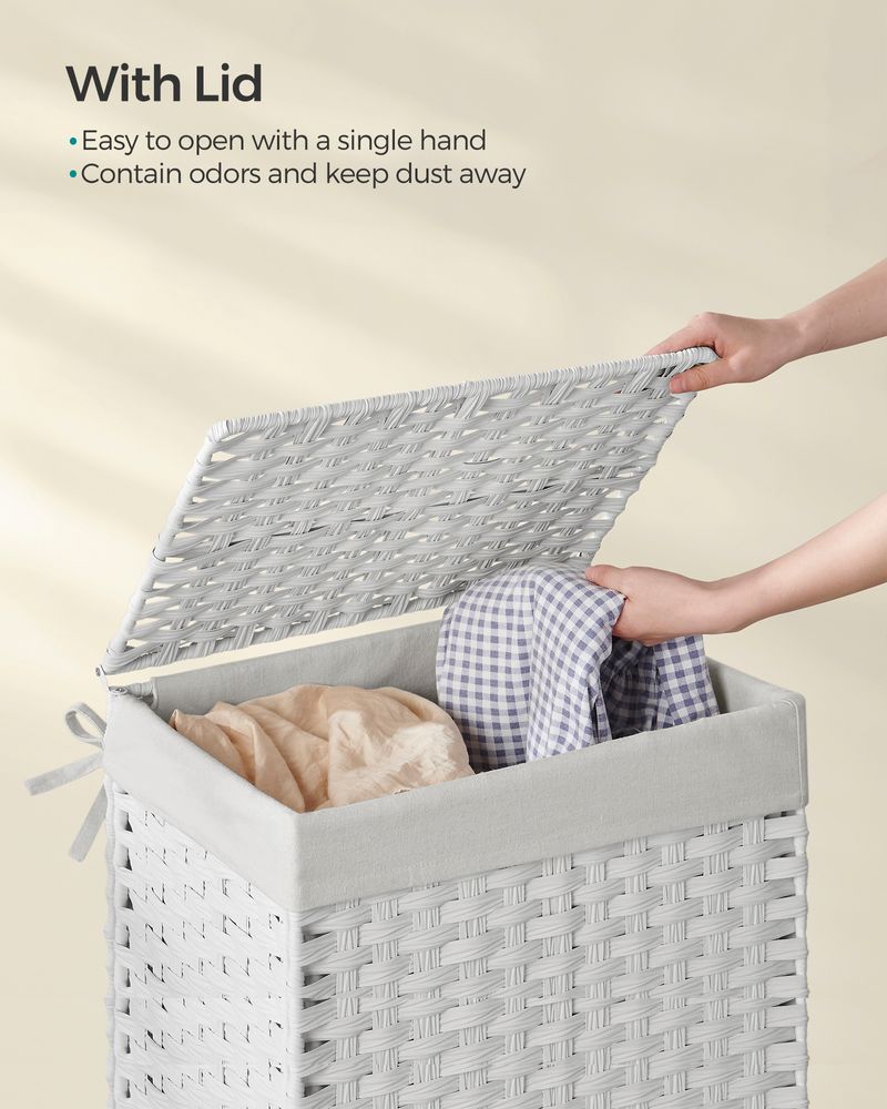 Woven Laundry Basket | Lidded Hamper With Fabric Liner