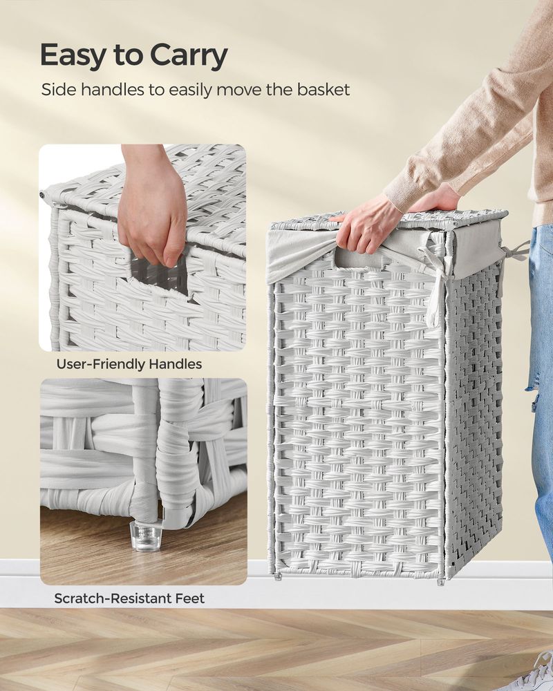 Woven Laundry Basket | Lidded Hamper With Fabric Liner