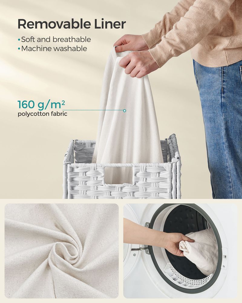 Woven Laundry Basket | Lidded Hamper With Fabric Liner