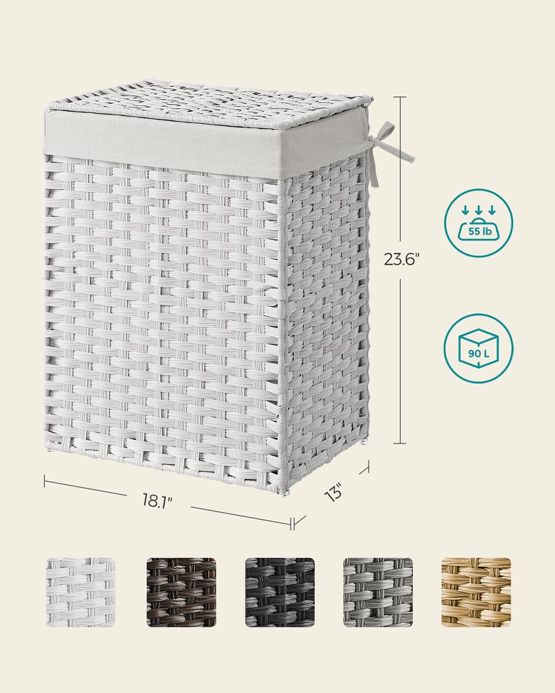 Woven Laundry Basket | Lidded Hamper With Fabric Liner