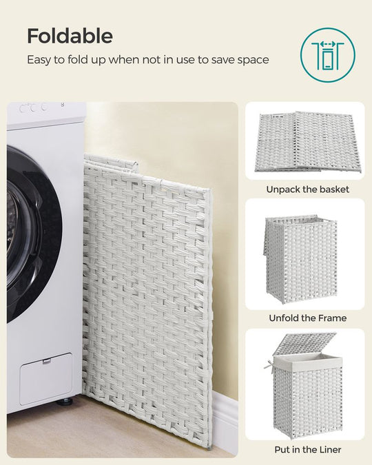Woven Laundry Basket | Lidded Hamper With Fabric Liner