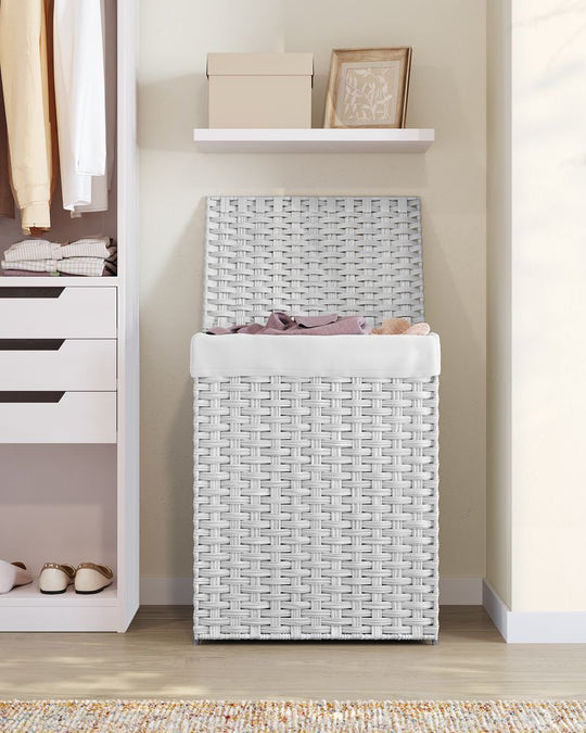 Woven Laundry Basket | Lidded Hamper With Fabric Liner