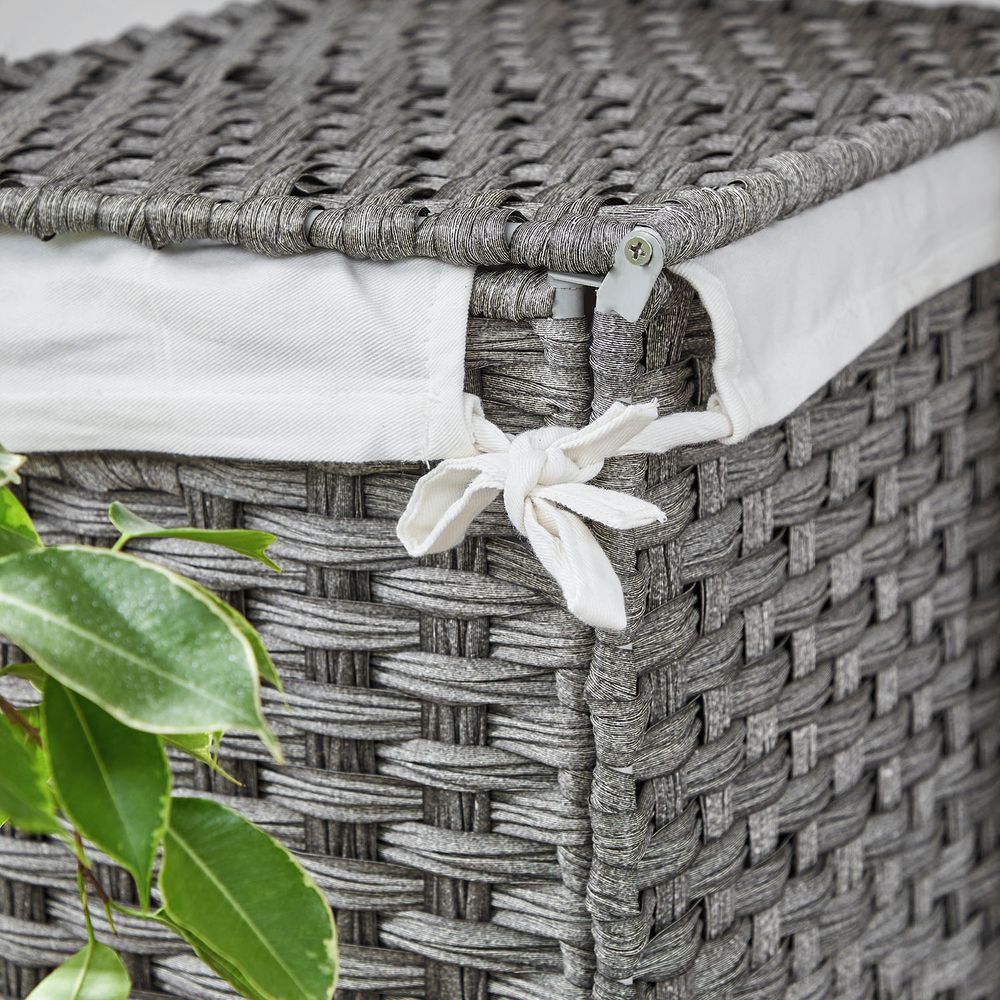 Woven Clothes Hamper | Two-Section Lidded Laundry Basket