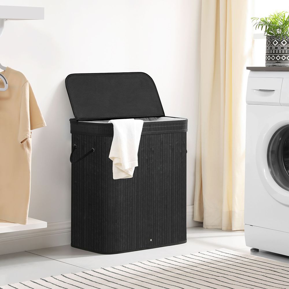 Bamboo Laundry Hamper | Foldable Basket With Lid And Handles