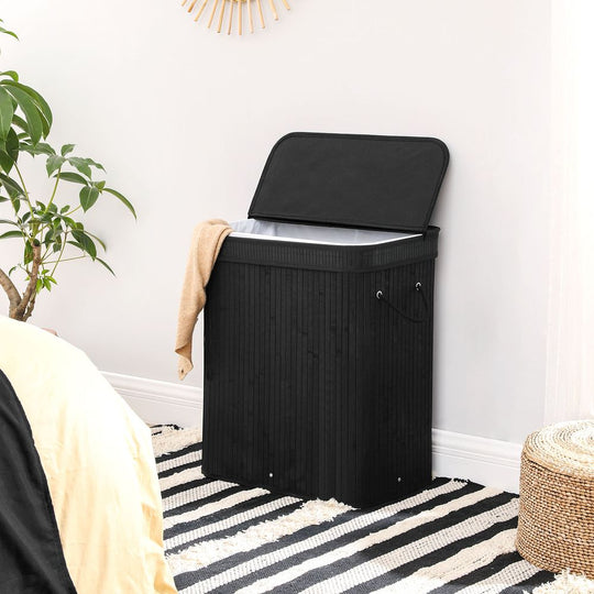 Bamboo Laundry Hamper | Foldable Basket With Lid And Handles