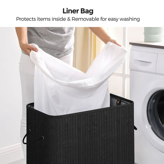 Bamboo Laundry Hamper | Foldable Basket With Lid And Handles