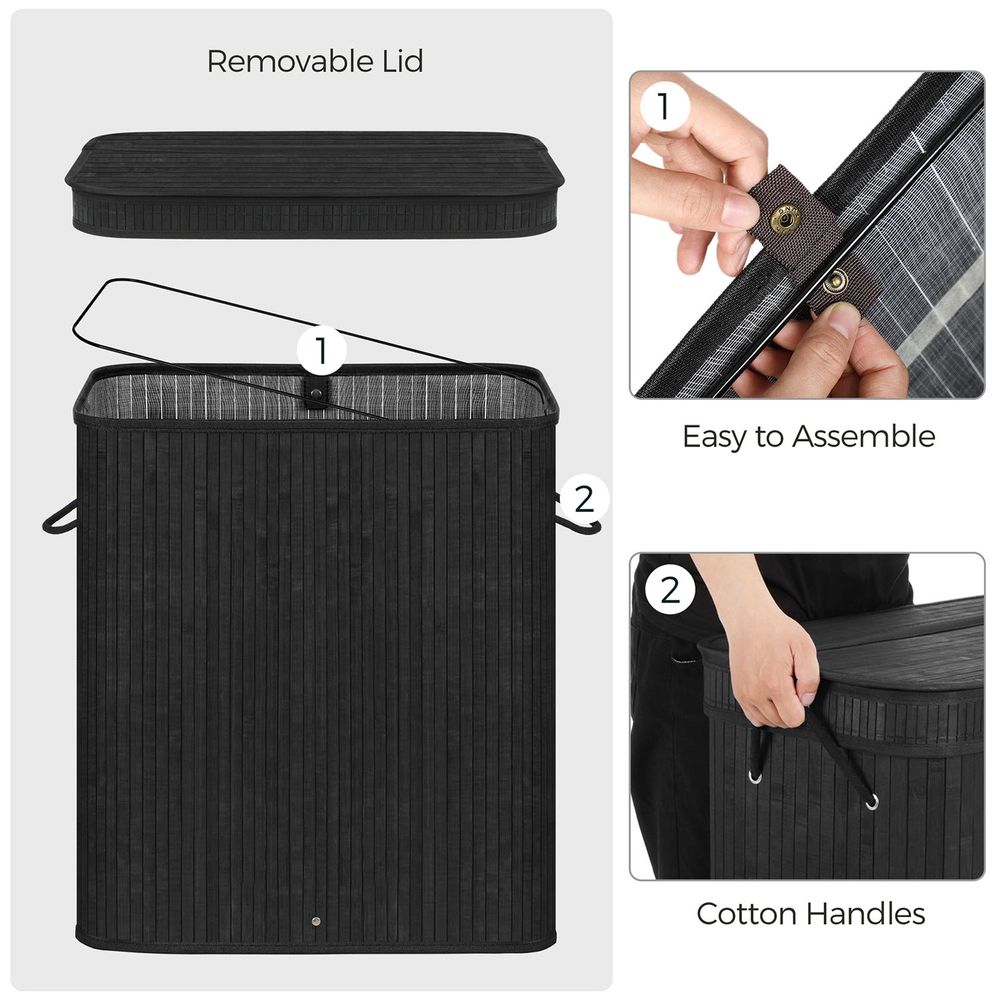 Bamboo Laundry Hamper | Foldable Basket With Lid And Handles