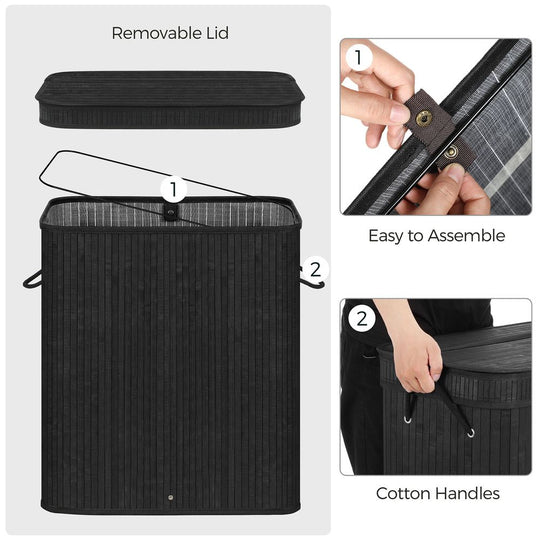 Bamboo Laundry Hamper | Foldable Basket With Lid And Handles