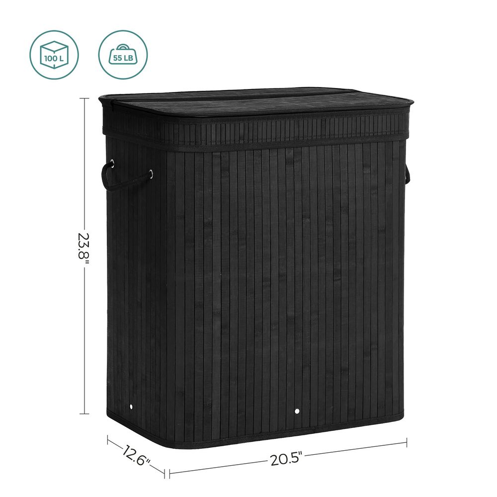 Bamboo Laundry Hamper | Foldable Basket With Lid And Handles