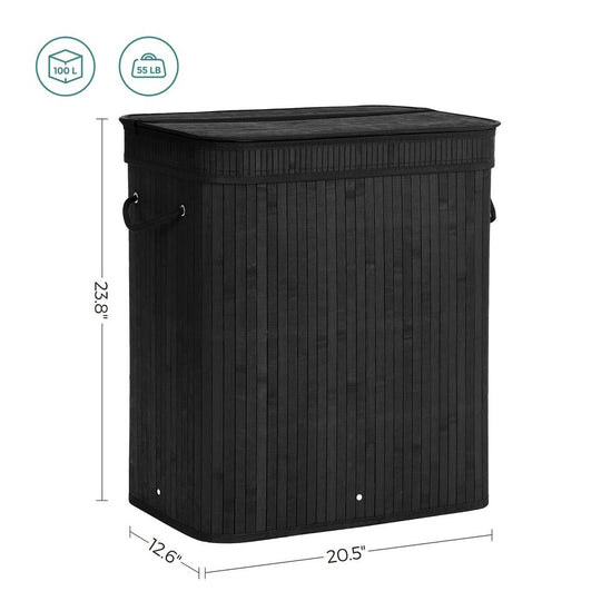 Bamboo Laundry Hamper | Foldable Basket With Lid And Handles