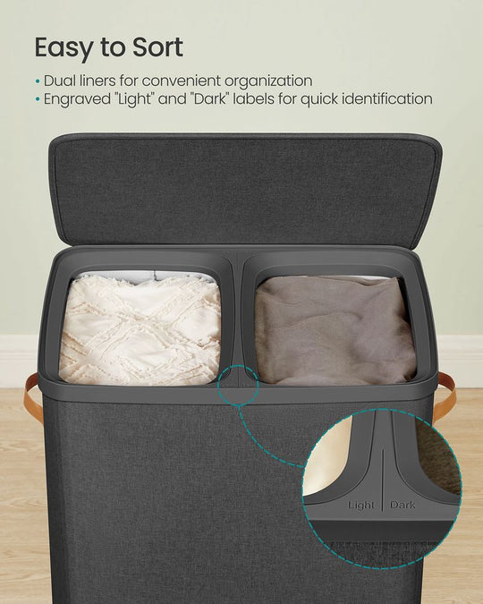 Two-Compartment Laundry Hamper | Lidded Storage with Handles