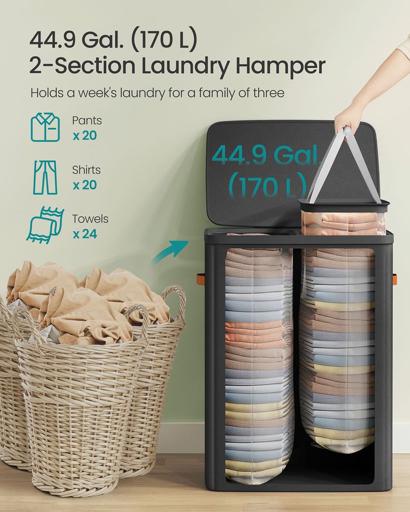 Two-Compartment Laundry Hamper | Lidded Storage with Handles