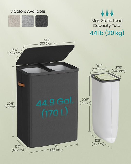 Two-Compartment Laundry Hamper | Lidded Storage with Handles
