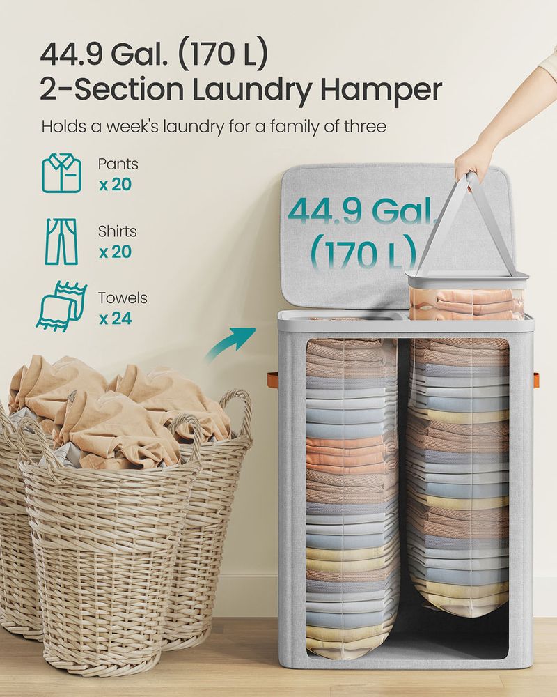 Two-Compartment Laundry Hamper | Lidded Storage with Handles