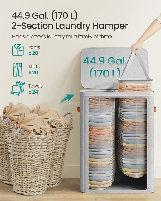 Two-Compartment Laundry Hamper | Lidded Storage with Handles