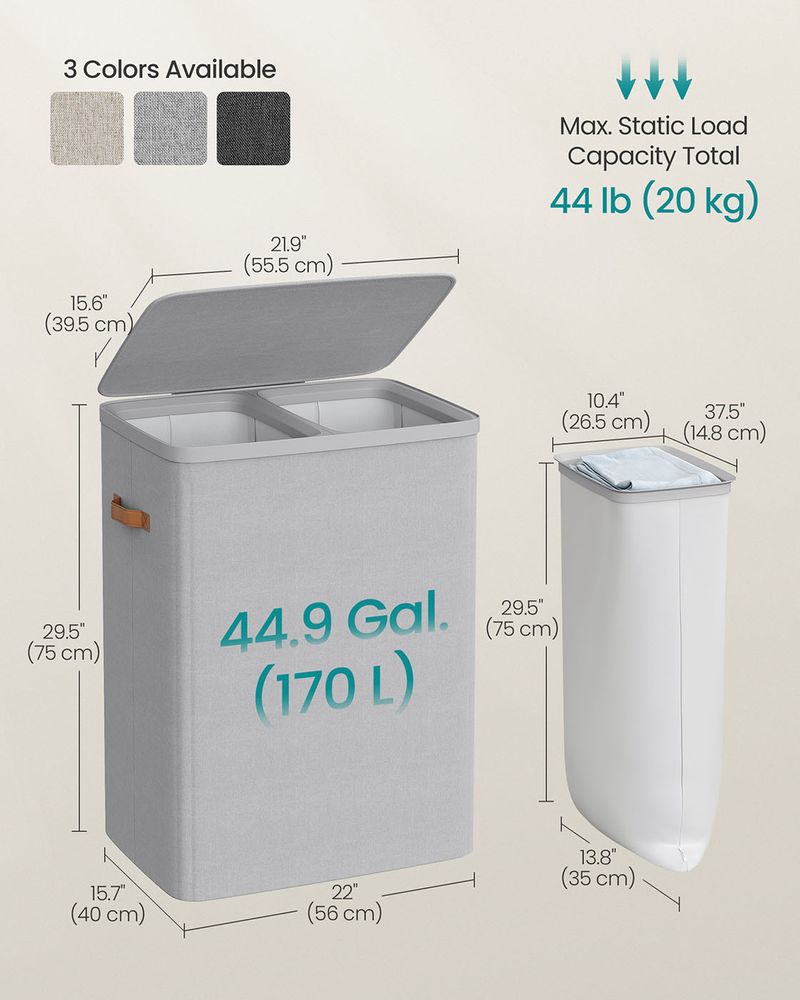 Two-Compartment Laundry Hamper | Lidded Storage with Handles