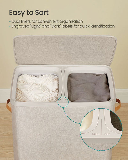 Two-Compartment Laundry Hamper | Lidded Storage with Handles