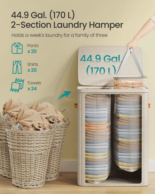 Two-Compartment Laundry Hamper | Lidded Storage with Handles