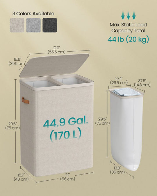 Two-Compartment Laundry Hamper | Lidded Storage with Handles