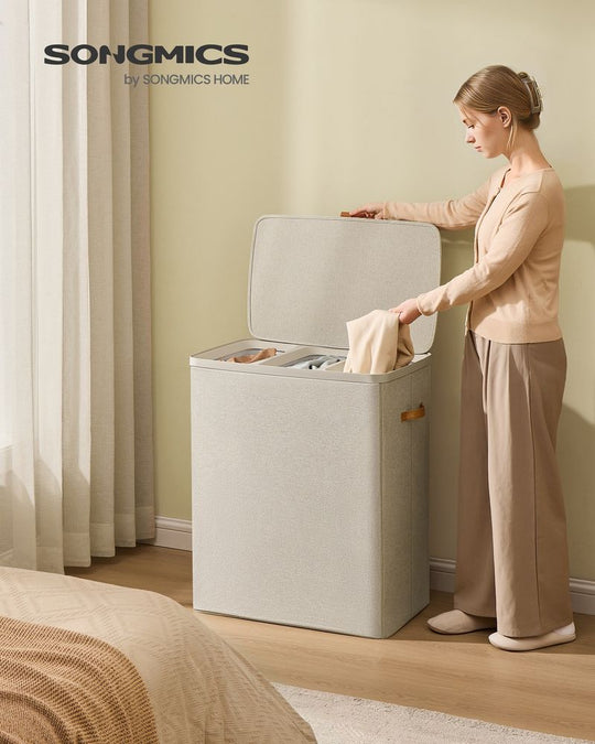 Two-Compartment Laundry Hamper | Lidded Storage with Handles