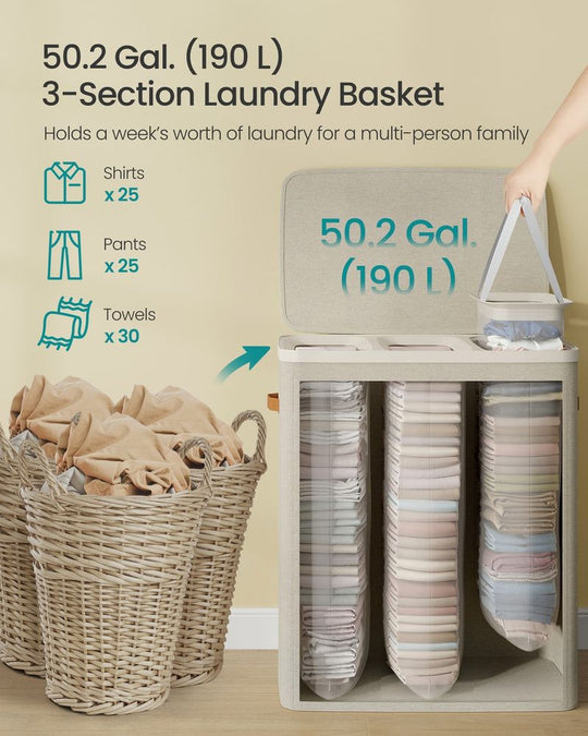 Two-Compartment Laundry Hamper | Lidded Storage with Handles