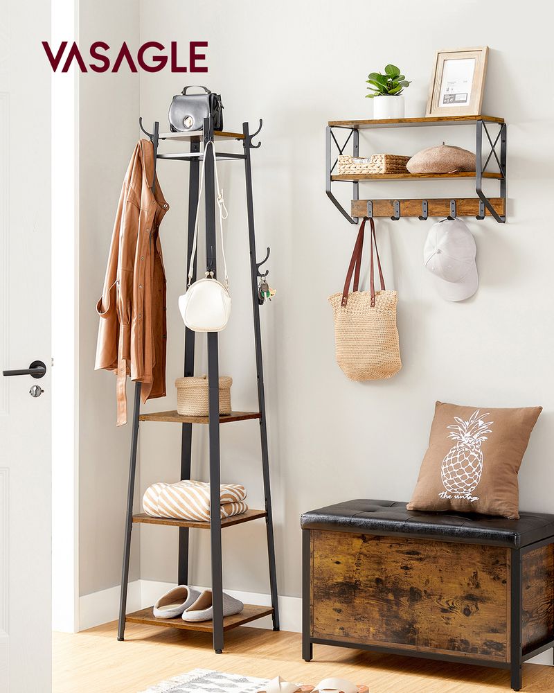 Industrial Coat Stand | Entryway Organizer With Storage Shelves