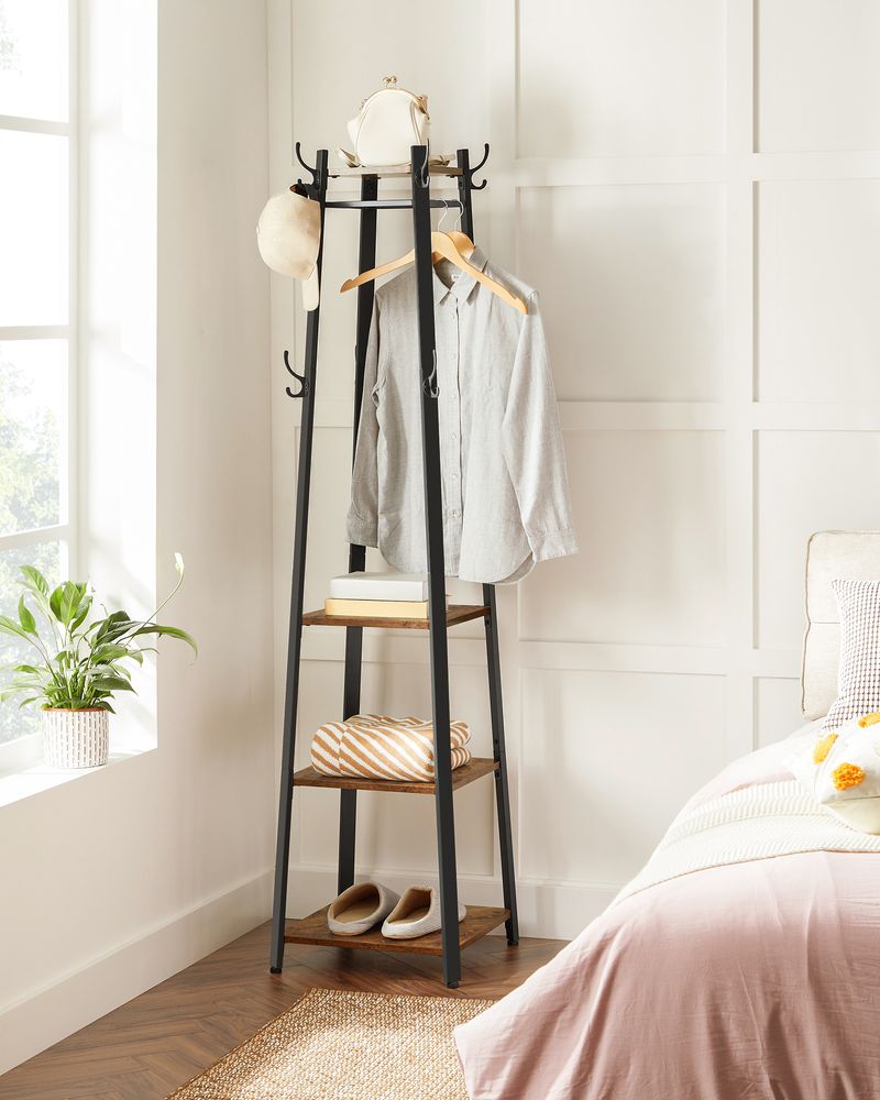 Industrial Coat Stand | Entryway Organizer With Storage Shelves