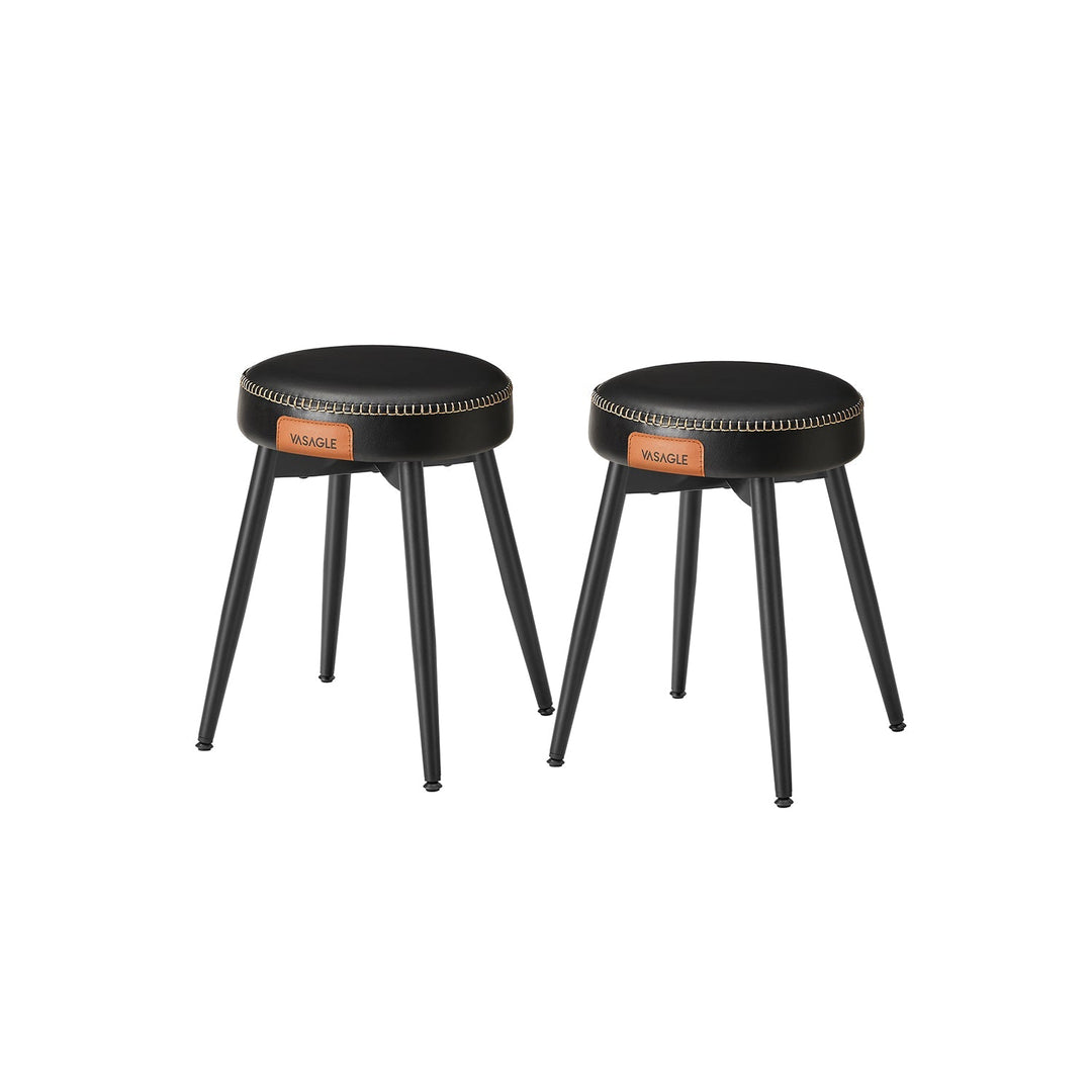 Round Dining Stool | Padded Faux Leather Seat With Metal Legs