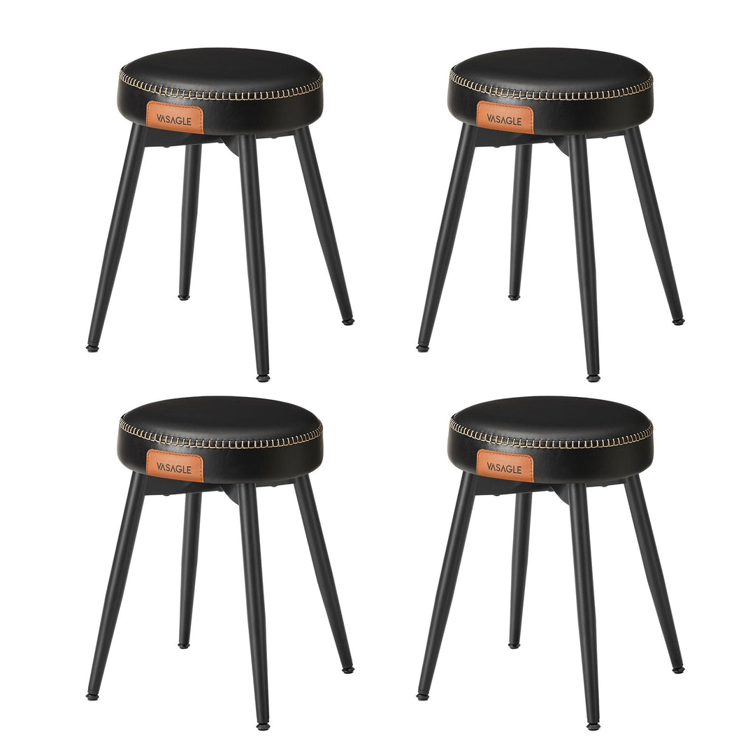 Round Dining Stool | Padded Faux Leather Seat With Metal Legs