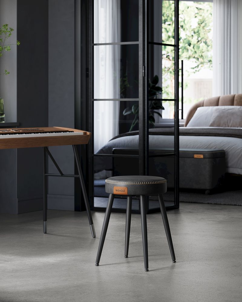 Round Dining Stool | Padded Faux Leather Seat With Metal Legs