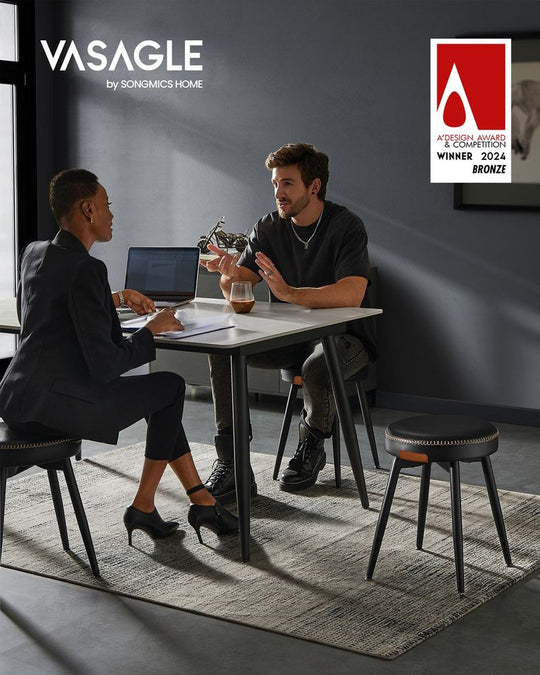 Round Dining Stool | Padded Faux Leather Seat With Metal Legs