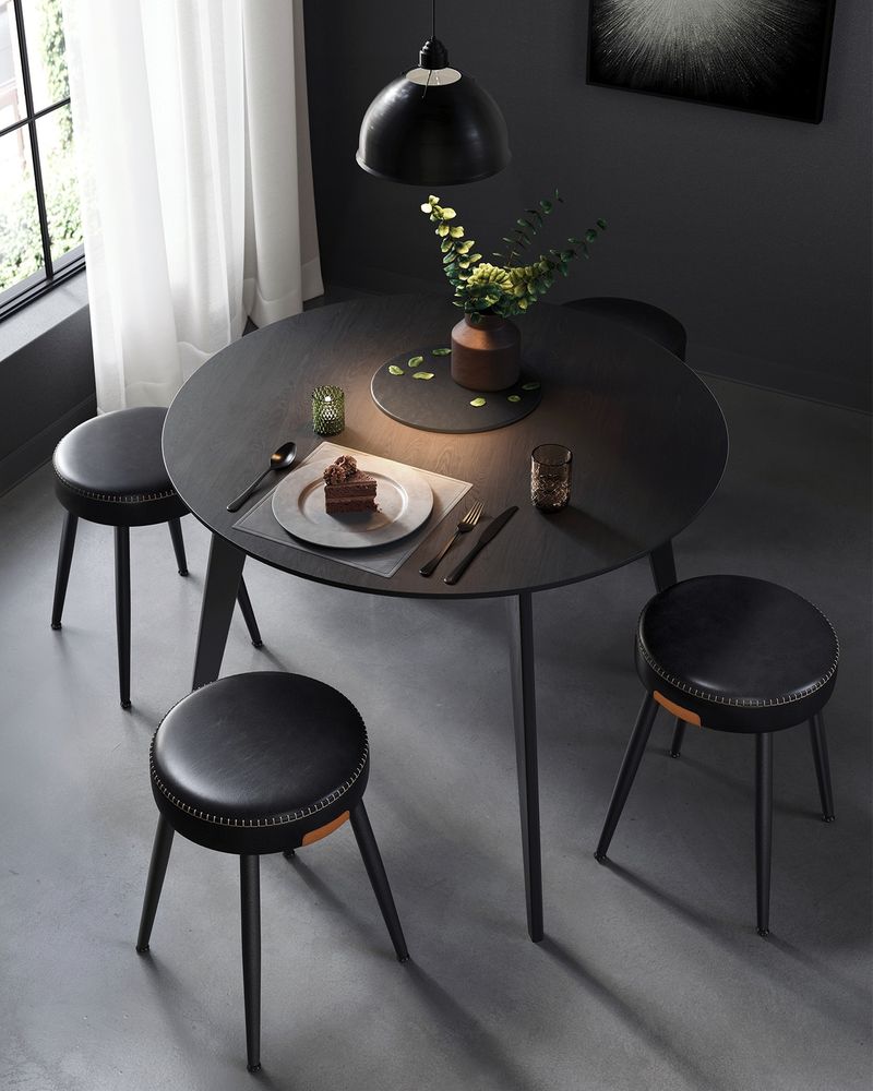 Round Dining Stool | Padded Faux Leather Seat With Metal Legs