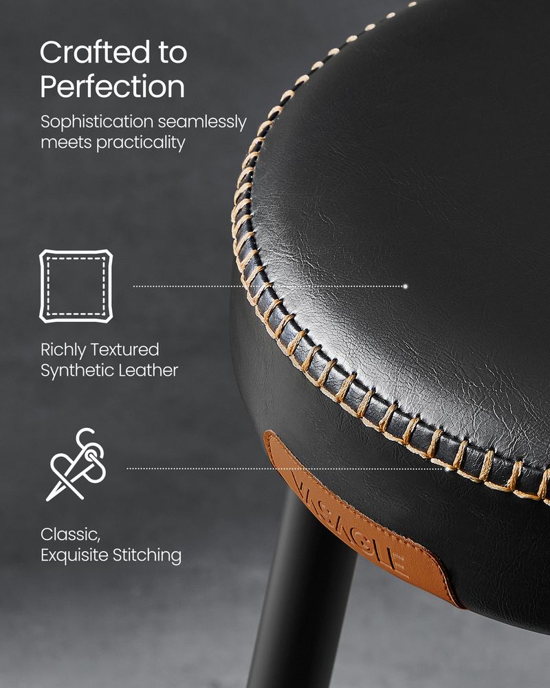 Round Dining Stool | Padded Faux Leather Seat With Metal Legs