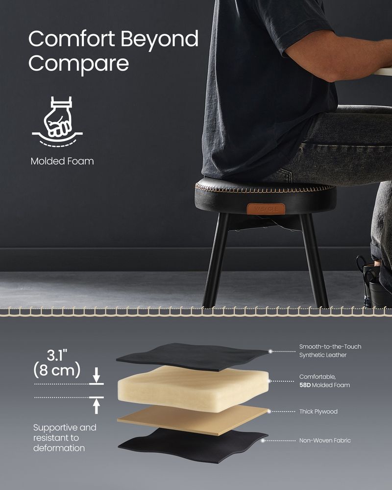 Round Dining Stool | Padded Faux Leather Seat With Metal Legs