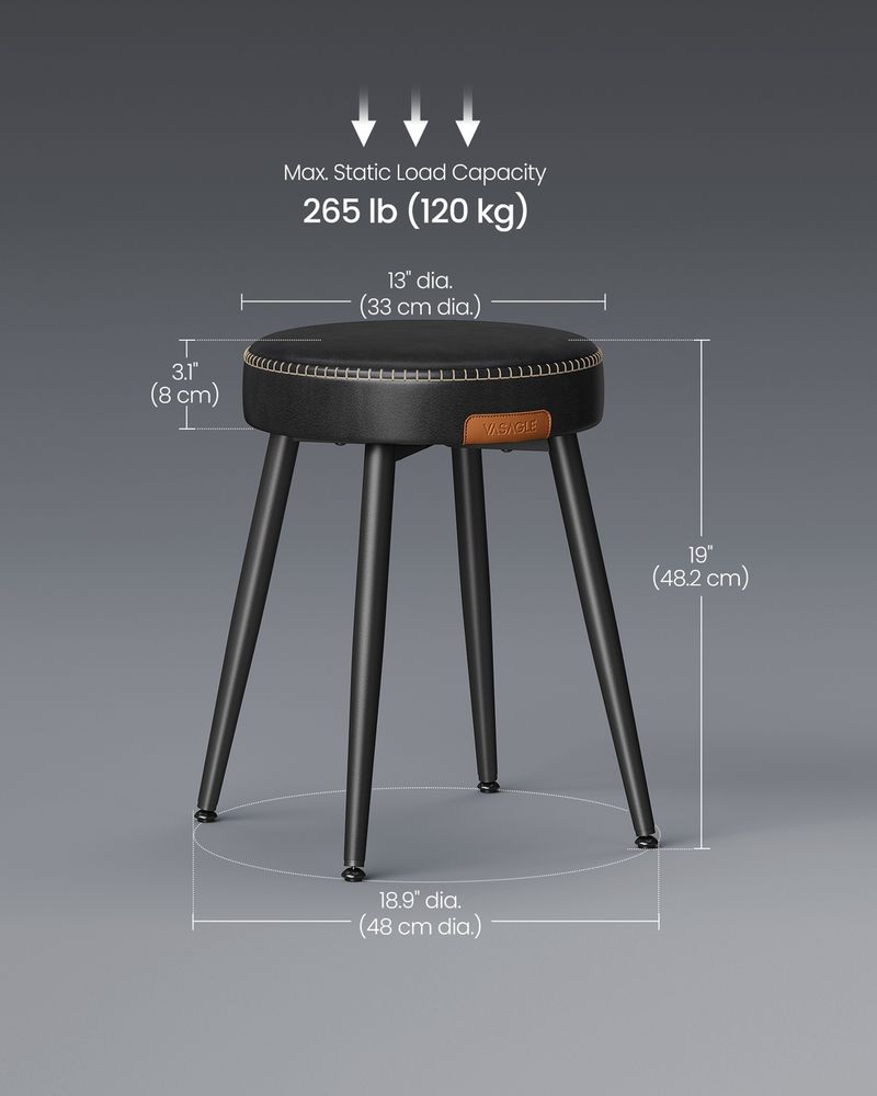 Round Dining Stool | Padded Faux Leather Seat With Metal Legs