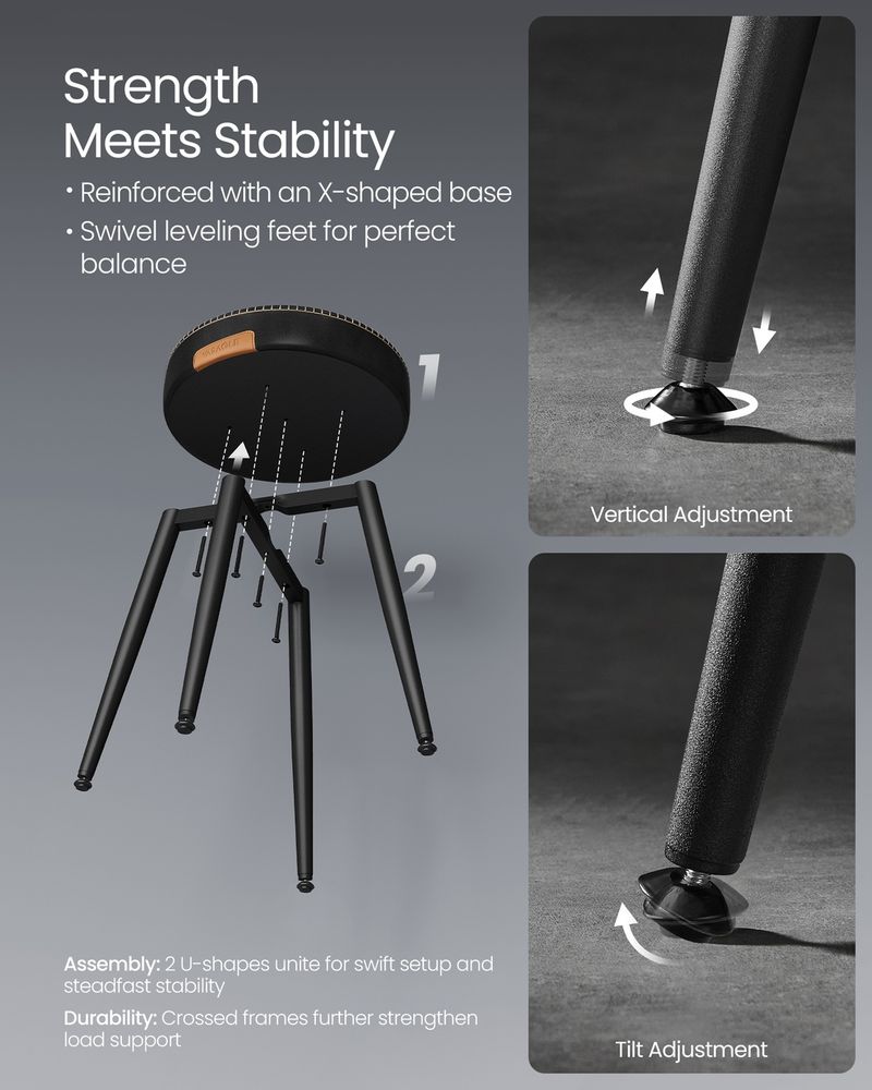 Round Dining Stool | Padded Faux Leather Seat With Metal Legs