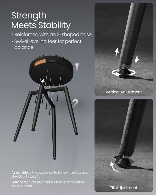 Round Dining Stool | Padded Faux Leather Seat With Metal Legs