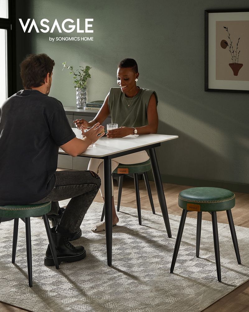Round Dining Stool | Padded Faux Leather Seat With Metal Legs