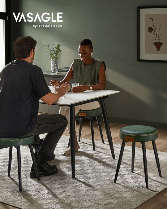 Round Dining Stool | Padded Faux Leather Seat With Metal Legs