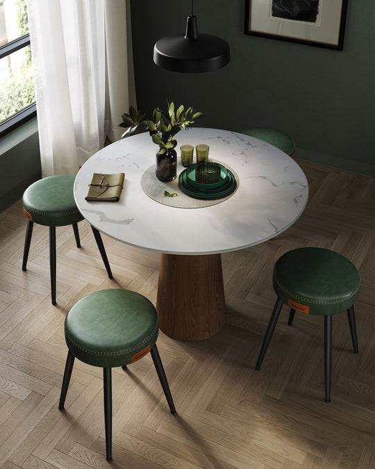 Round Dining Stool | Padded Faux Leather Seat With Metal Legs