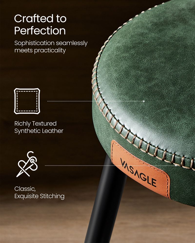 Round Dining Stool | Padded Faux Leather Seat With Metal Legs